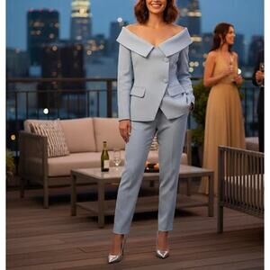 Safiyaa Ariradna Crepe Off Shoulder Blazer Jacket Blue Size 10 NWT